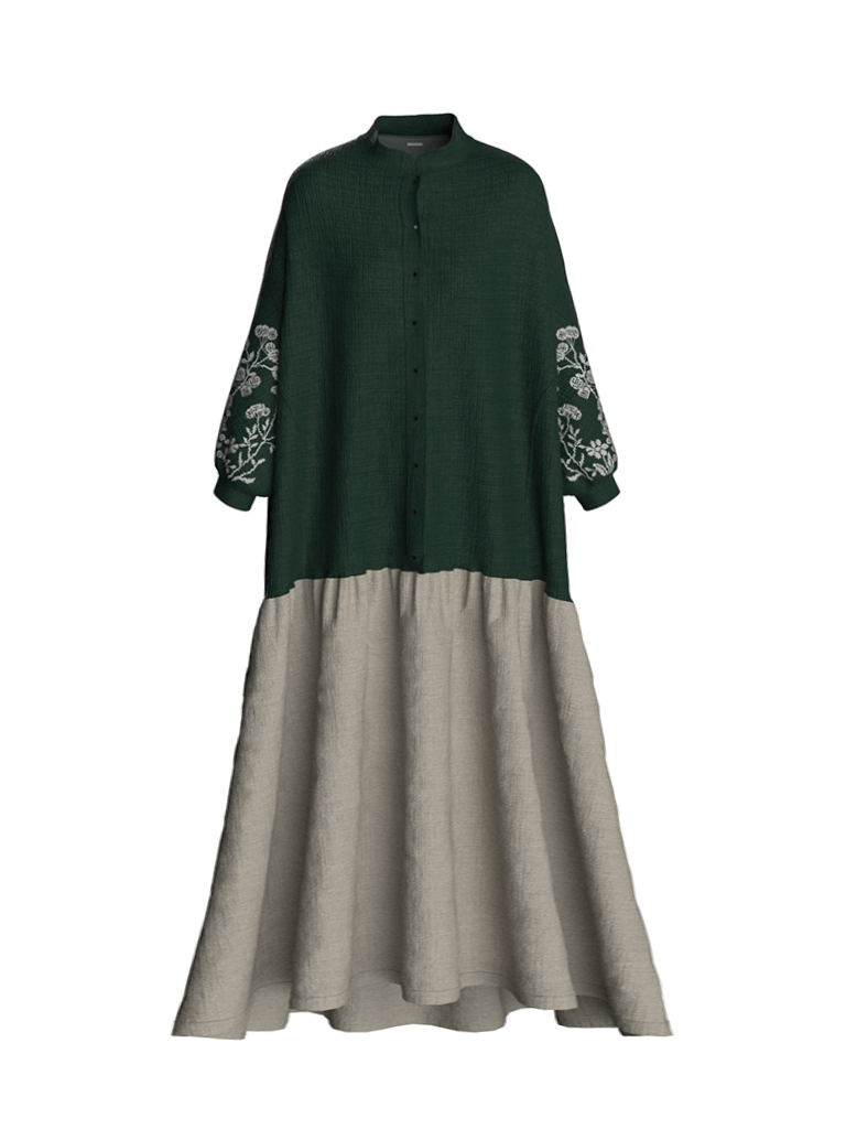 Полюшка. Платье льняное макси комбинированное с вышивкой PL-42-53116