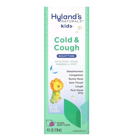 Hyland's naturals, средство от простуды и кашля для детей, для приема ночью, от 2 до 12 лет, со вкусом натурального винограда, 118 мл (4 жидк. унций)