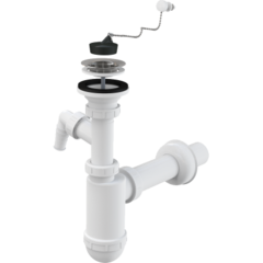 A41PR Сифон для умывальника D40 с подводкой, с нержавеющей peшeткой D63, с цепочкой