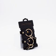 Черные кожаные наручники с золотистой фурнитурой - 
