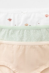 трусы/ уп  для девочки  К 1964-3уп/зеленая лилия,бежевый,сахар,яблочки