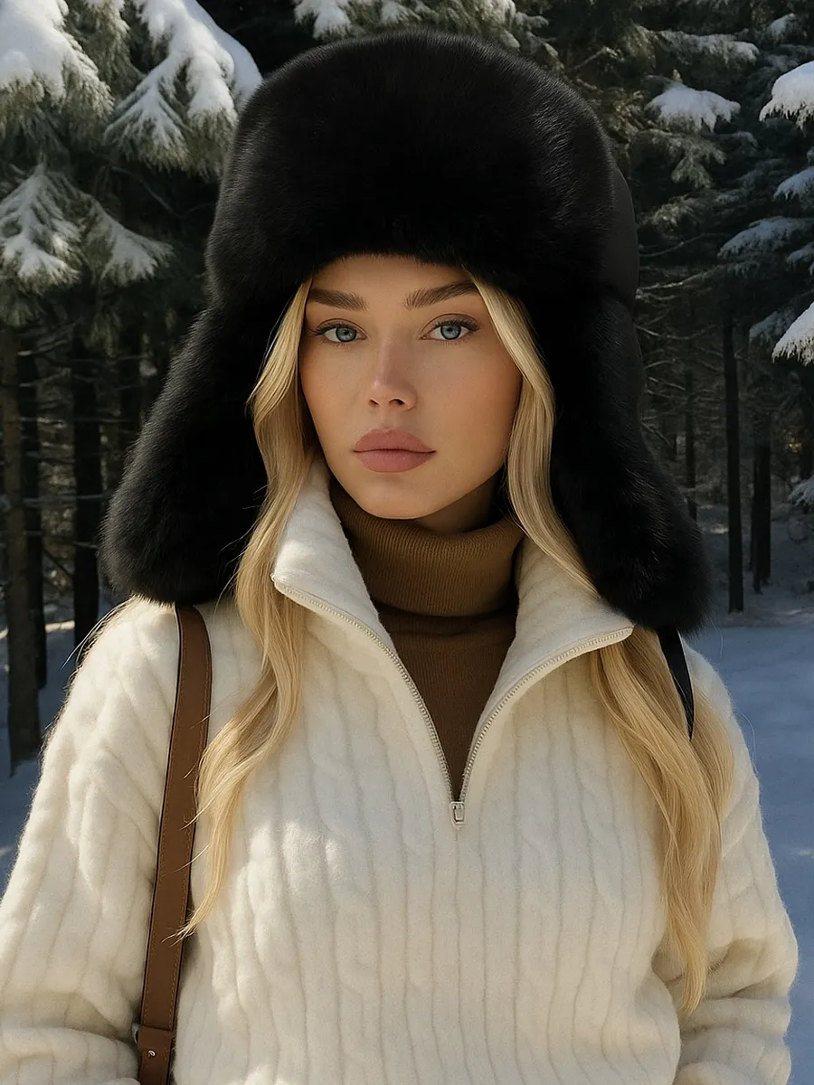 Шапка ушанка меховая теплая с флисом