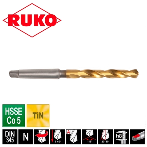 Сверло по металлу к/х 25,0x281/160мм DIN345 HSSE-Co5 TiN KM3 118° h8 6xD Ruko 204250T