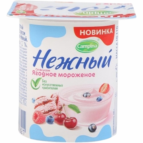 Йогурт НЕЖНЫЙ Ягодное мороженое 100 гр Campina РОССИЯ