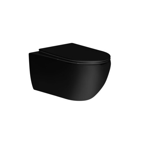 Унитаз подвесной Evo безободковый, цвет матовый черный, ультратонкое soft-close сиденье