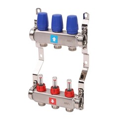 Блок коллекторный MVI из нержавеющей стали DN 25-3 выхода G 3/4, с расходомерами, без дренажного крана и воздухоотводчика, евроконус, MS.503.06