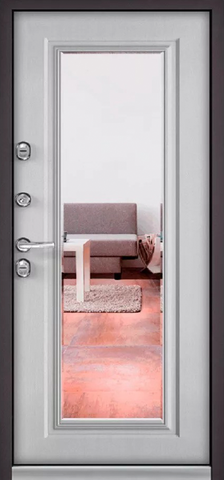 Термодверь входная Мастино (Бульдорс) Термо Стандарт МП 10Т-140 зеркало, 2 замка, 1,6 мм металл, (шоколад букле+белый дуб скандинавский) #3