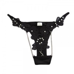 Стринги с ажурными деталями и стразами (черные)