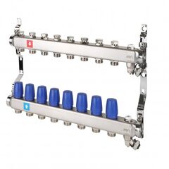 Блок коллекторный MVI из нержавеющей стали DN 25-8 выходов G 3/4, без расходомеров, с дренажным краном и воздухоотводчиком, евроконус, MS.608.06