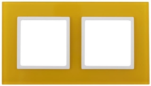 Рамка на 2 поста - стекло. Цвет Жёлтый / белый. ЭРА 14-5102-21. Elegance. Б0034494