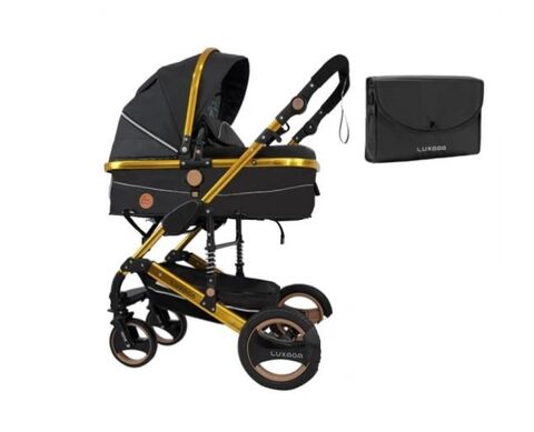 Детская коляска-трансформер 2 в 1 Luxmom 510, черный/золотая рама