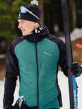 Премиальный костюм для лыж и зимнего бега Nordski Hybrid Hood Warm 2.0 Black-Alpine Green