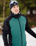 Премиальный костюм для лыж и зимнего бега Nordski Hybrid Hood Warm 2.0 Black-Alpine Green