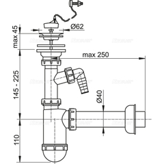 A41PR Сифон для умывальника D40 с подводкой, с нержавеющей peшeткой D63, с цепочкой