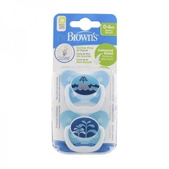 Пустышка PreVent БАБОЧКА, 0-6 месяцев, с крышкой, для мальчиков, набор из 2 шт. (стандарт)