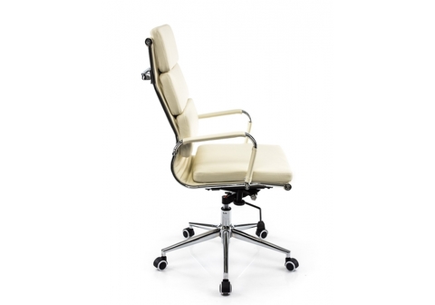 Офисное кресло для персонала и руководителя Компьютерное Samora кремовое 64*64*115 Хромированный металл /Кремовый кожзам