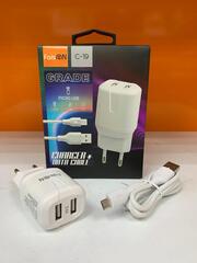 Блок питания сетевой 2 USB FaisON C-19, Grade, 2400mA, кабель микро USB 1.0м, цвет: белый