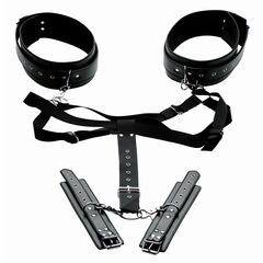 Черная бондажная система Acquire Easy Access Thigh Harness with Wrist Cuffs - 