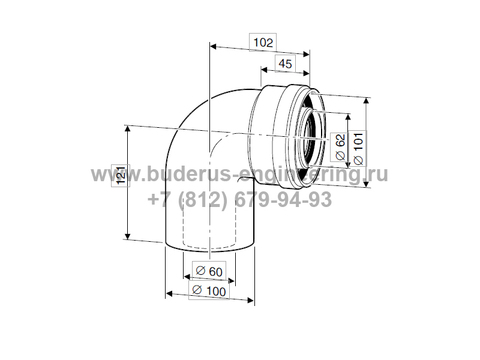 Угловое колено 90гр DN60/100 Buderus Арт.7736995079