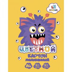 
          Картон цветной Zoomi, А4, мелованный, односторонний, 10 листов, 10 цветов, картонная папка, "Монстрик"