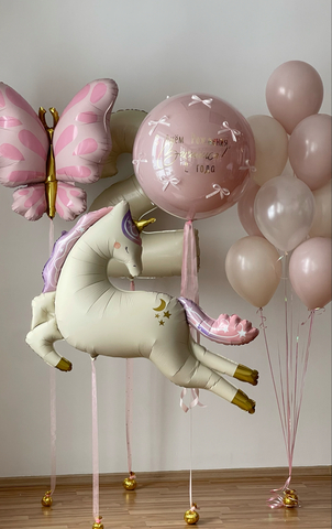 Шар единорог летящий композиция на 2 года Новосибирск | Wonderball-project.ru