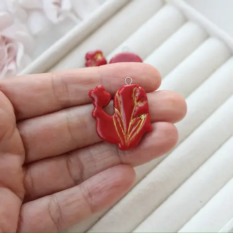 Подвеска Петушок, полимерная глина с оттиском, 28*25 мм, S010