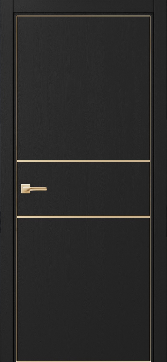 Дверь межкомнатная Оптима Порте Неаполь 203 молдинг золото (кромка алюминиевая золото с 4х сторон с врезкой под замок Морелли М1895 (М1885)), цвет антрацит, экошпон, глухая