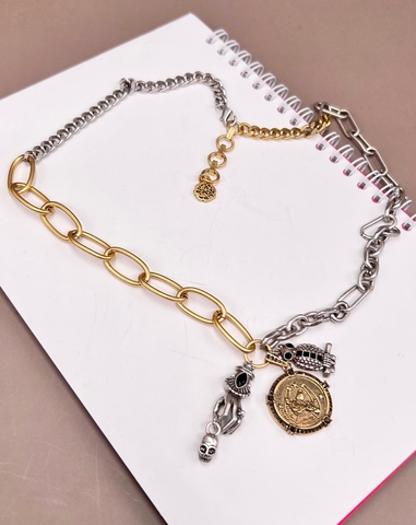85570- Колье Alexander McQueen с подвесками черепа+монетки