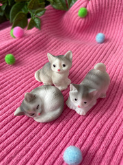 Кошка, котенок, киска, реалистичные, фигурки декоративные, 2,5-3,5 см, кукольные миниатюры, набор 3 шт.