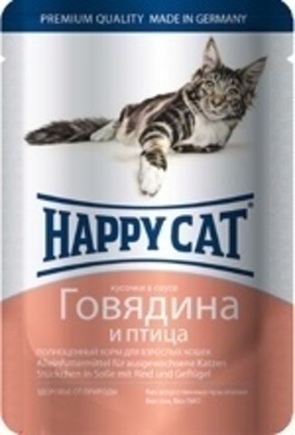 Happy Cat пауч для кошек (говядина, птица) 100г