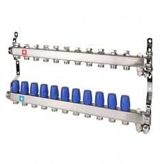 Блок коллекторный MVI из нержавеющей стали DN 25-11 выходов G 3/4, без расходомеров, с дренажным краном и воздухоотводчиком, евроконус, MS.611.06