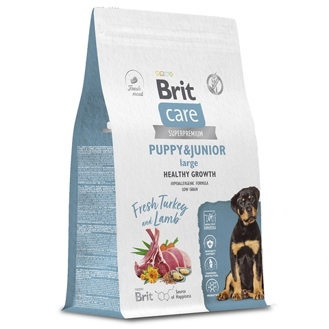 Корм Brit Care Dog Puppy&Junior L Healthy Growth с индейкой и ягненком, для щенков круп.пород 1,5 кг