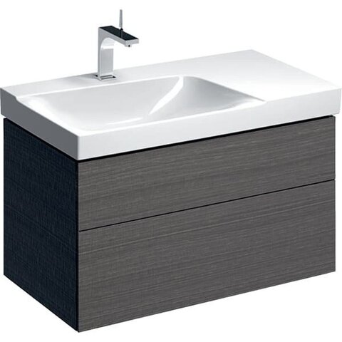 Шкафчик для раковины Geberit Xeno² с полкой, с двумя выдвижными ящиками: B=88см, H=53см, T=46.2см, Серый / Меламин, древесная структура