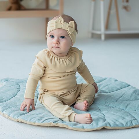 Ruffled long-sleeved T-shirt 0-3 months - Biscuit