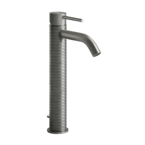 Gessi 316 Смеситель для раковины на 1 отверстие, высокий h=305мм, с донным клапаном, излив 123мм, цвет: steel brushed 54204#239