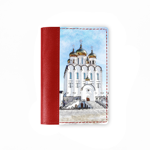 Обложка на паспорт комбинированная "Свято-троицкий собор", красная