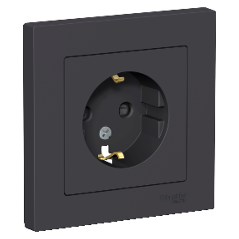 Розетка с заземлением со шторками, 16А, в сборе. Цвет Карбон. Schneider Electric AtlasDesign. ATN001044