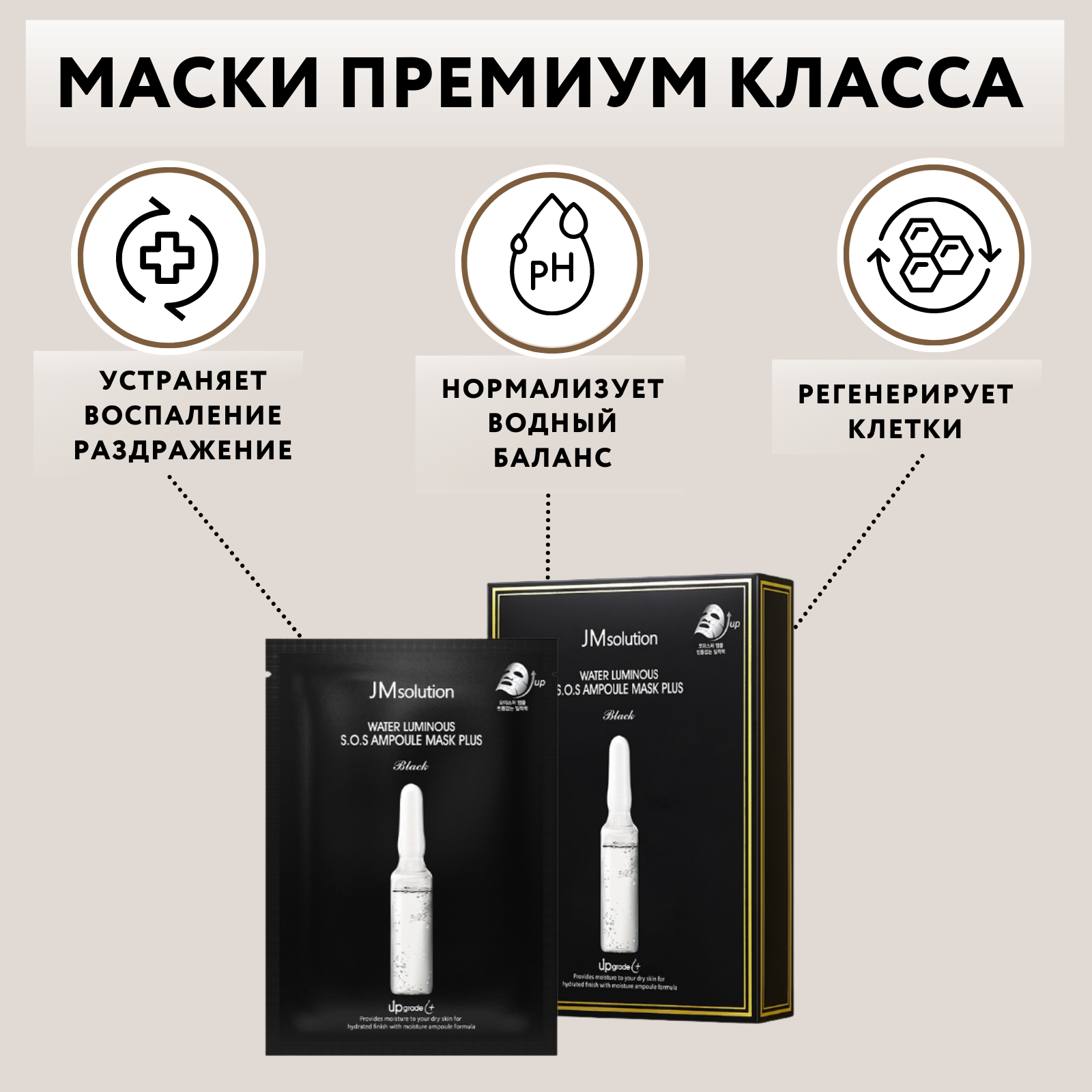 Восстанавливающие маски для лица WATER LUMINOUS S.O.S AMPOULE MASK PLUS Black, 10 штук