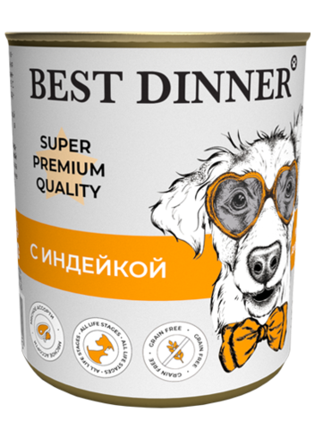 Best Dinner Super Premium Мясные деликатесы для взрослых собак и щенков с 6 мес (индейка) 340 гр