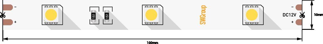 Светодиодная лента SWG 7,2W/m 30Led/m 5050SMD холодный белый 5M SWG530-12-7.2-W-М 009261