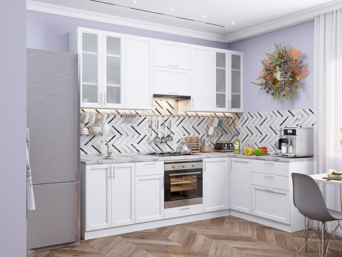 Угловая модульная кухня Сканди-04 White Softwood - Белый 2340*2650/1590*600