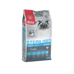 Сухой корм для стерилизованных кошек с курицей Blitz Classic Chicken Adult Sterilised Cat All Breeds 2кг