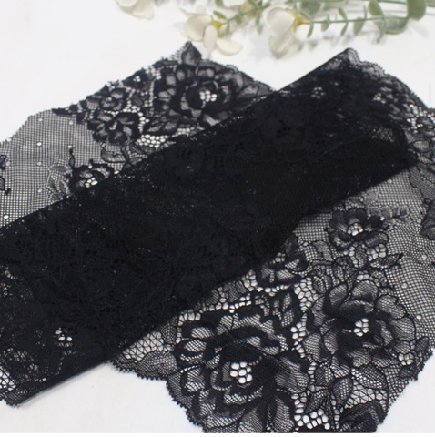 Кружево эластичное черное 22 см, букеты