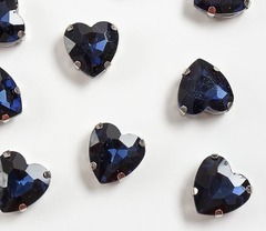 Стразы пришивные стекло в оправе "Сердечко", р. 12 мм, тёмно-синий