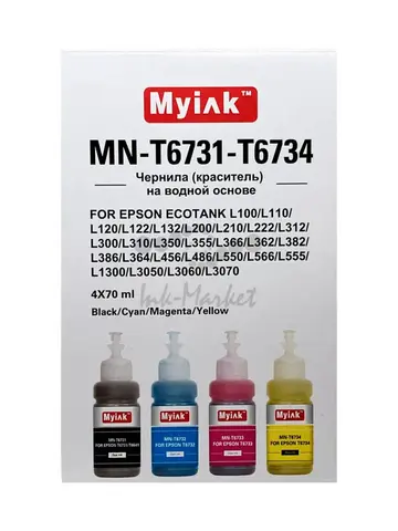 Чернила MyInk для Epson Ecotank L800, L805, L1800, L850, L810 (T6731-T6736), водные, комплект 6 цветов по 70 мл