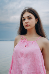 Розовый рассвет. Топ женский асимметричный на завязках TPS-1808