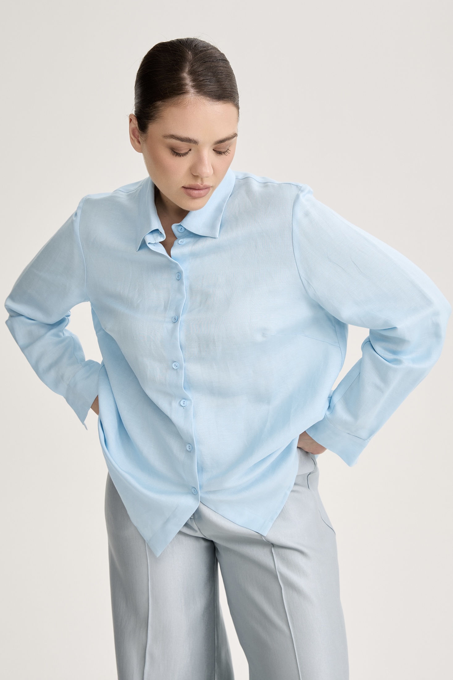 Рубашка с длинным рукавом изо льна, голубой