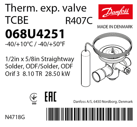Терморегулирующий клапан Danfoss TCBE 068U4251 (R407C, без МОР)