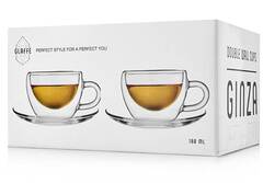 Стеклянные чашки-кружки с двойными стенками 180 мл с блюдцами