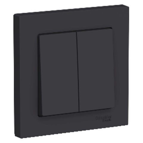 Выключатель двухклавишный, 10АХ, в сборе. Цвет Карбон. Schneider Electric AtlasDesign. ATN001052